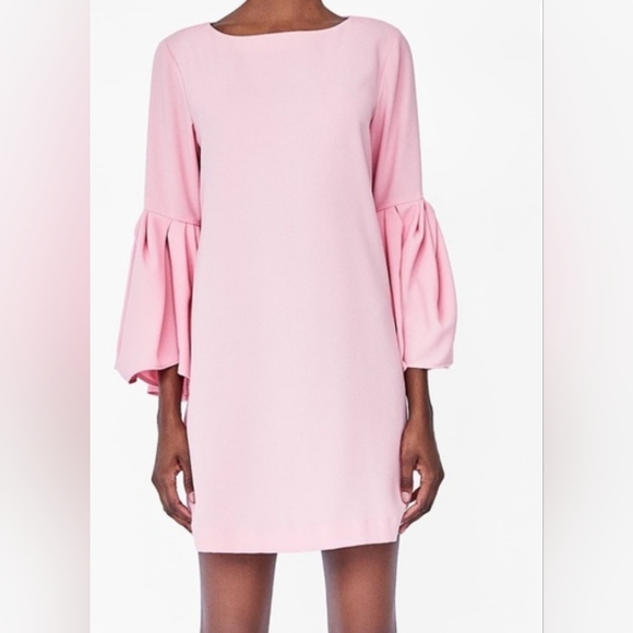 Zara Dresses & Skirts - 🩷💛Zara Pink Pleated Sleeves Dress Size XL💜🩷